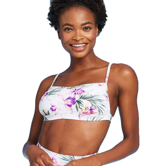 Xhilaration Junior's Square Neck Bralette Bikini Top - White Floral Print -