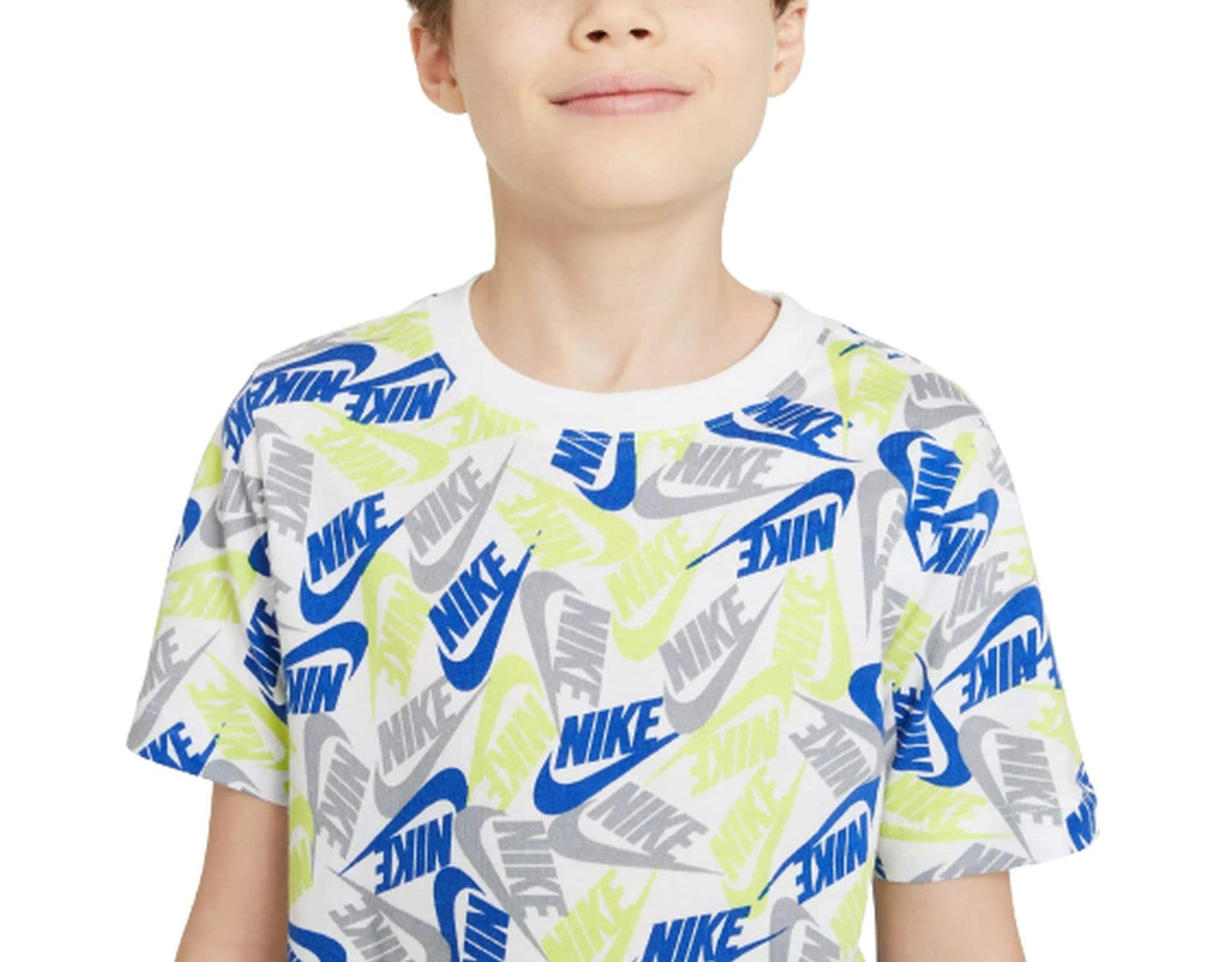 Nike Boys' Sportswear Futura All Over Print T-Shirt (Small, White)