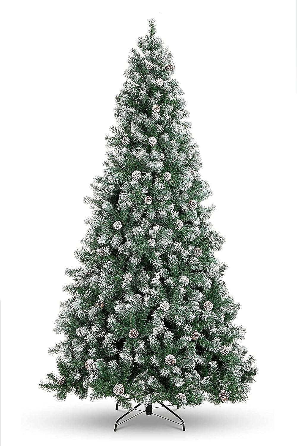 Perfect Holiday 5' Frosted Oregon Fir with Snow Dusted Pine Cones with Metal Stand | 676 Tips | Dia 34"