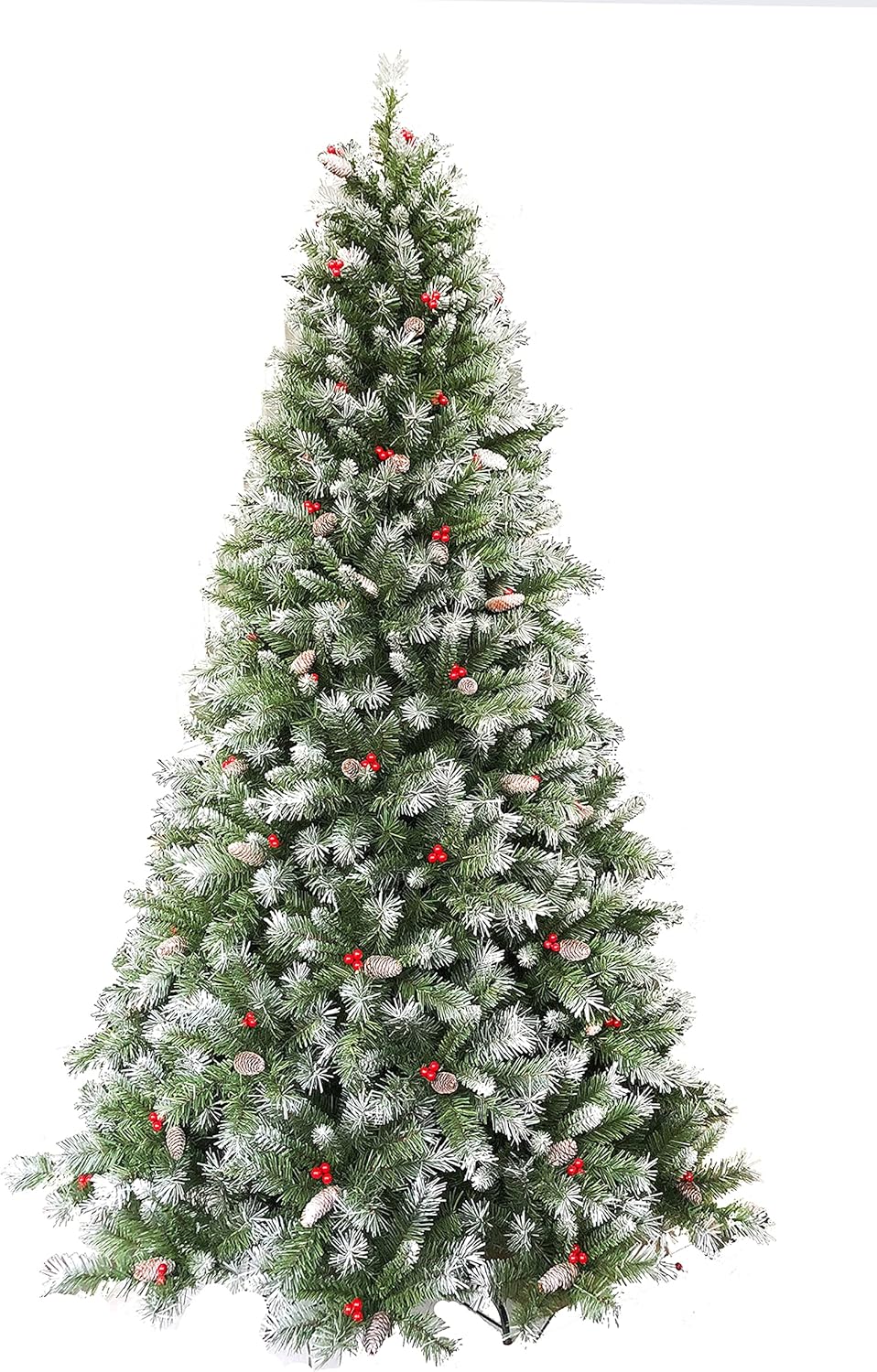 Perfect Holiday 6.5' Frosted Iceland Mixed Pine with Pine Cones/Red Berries | 818 Tips, Dia 40"