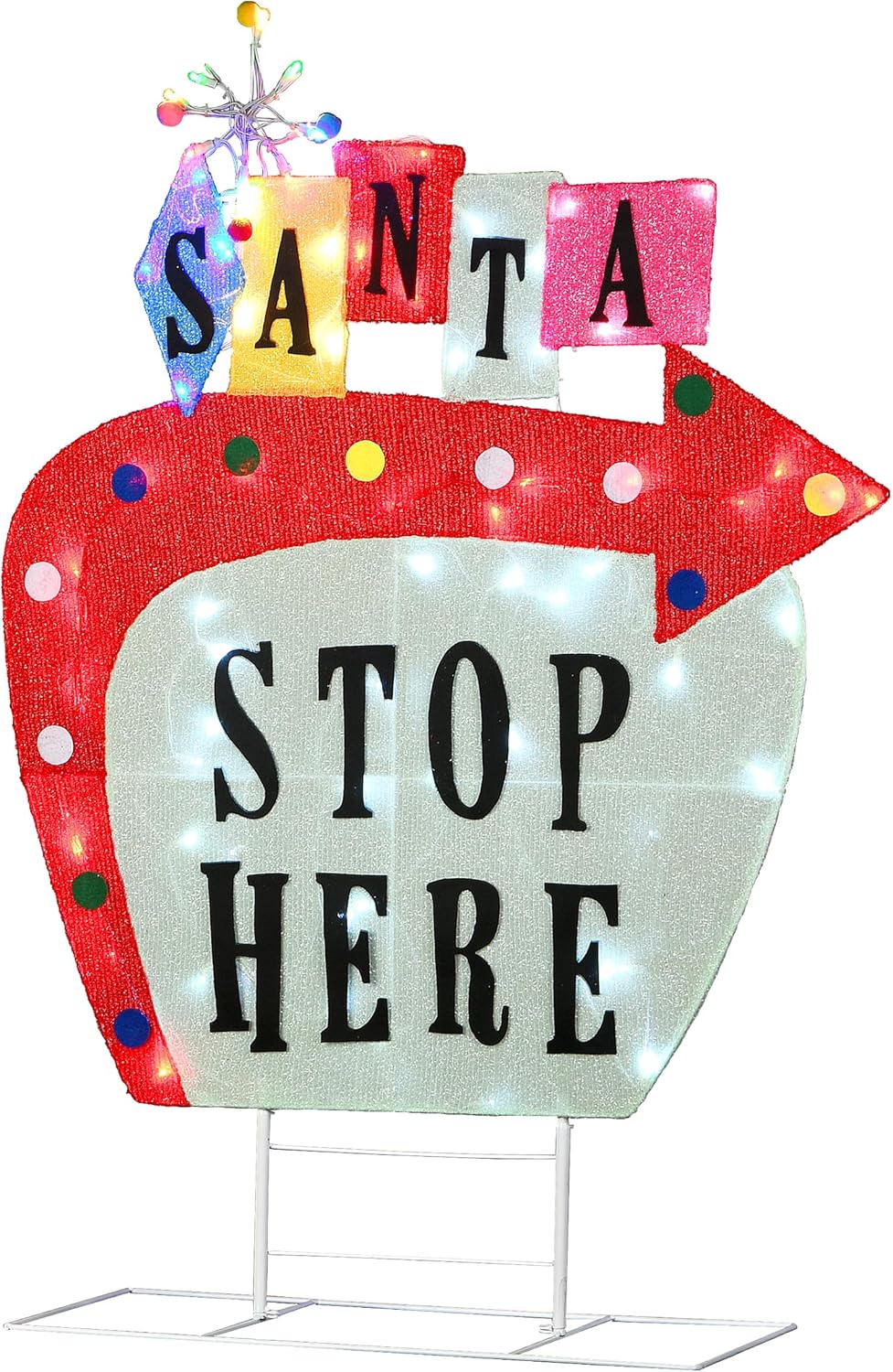 National Tree Company, Pre-Lit Christmas Sign Vintage Vegas Santa Sign, with Warm White LED Lights, Plug in, 50 in