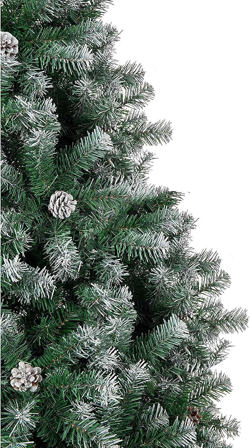 Perfect Holiday 5' Frosted Oregon Fir with Snow Dusted Pine Cones with Metal Stand | 676 Tips | Dia 34"