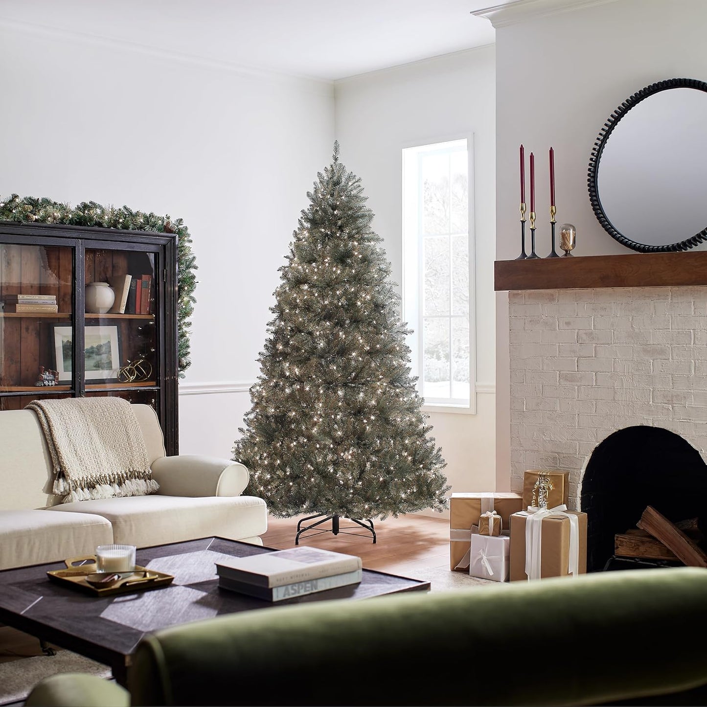 National Tree Company Pre-Lit Artificial Full Christmas Tree, Blue, Dunhill Fir, White Lights, Includes Stand, 7.5 Feet