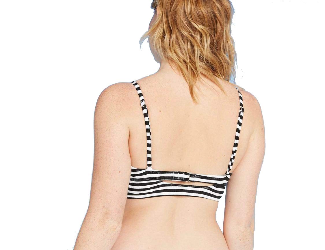 Xhilaration Juniors' Ribbed Tie-Front Bralette Bikini Top - Black/White Stripe - (Small)