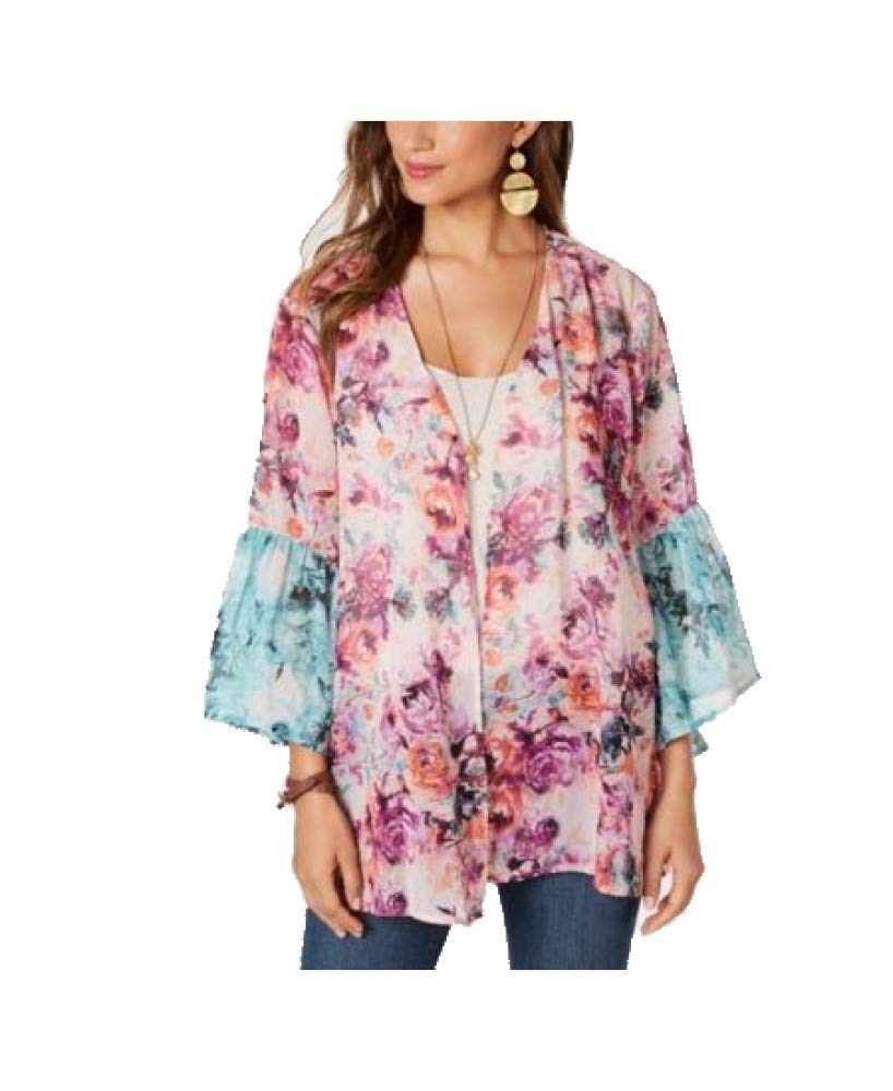 Style & Co. Womens Plus Sheer Floral Kimono Pink 1X