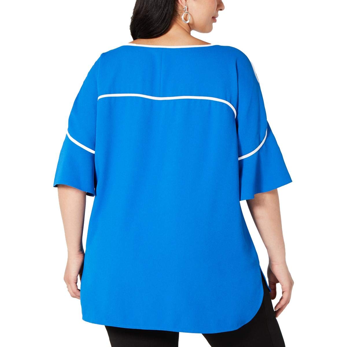 Alfani Womens Plus Piping Hi-Low Blouse Blue 1X