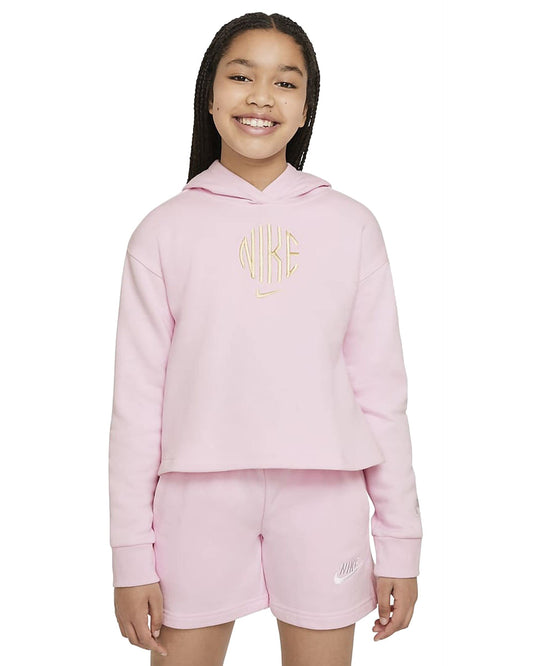 Nike Sportswear Big Kids' (Girls') French Terry Hoodie (X-Large, Pink Foam/White)