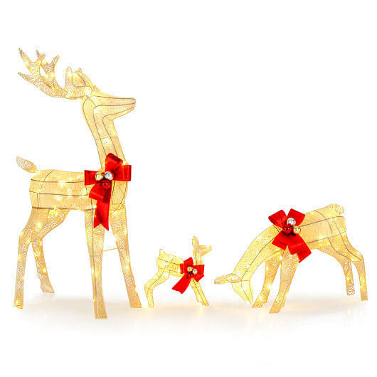 3 Pieces Lighted Reindeer Family Set with 230 LED Lights Stakes-0