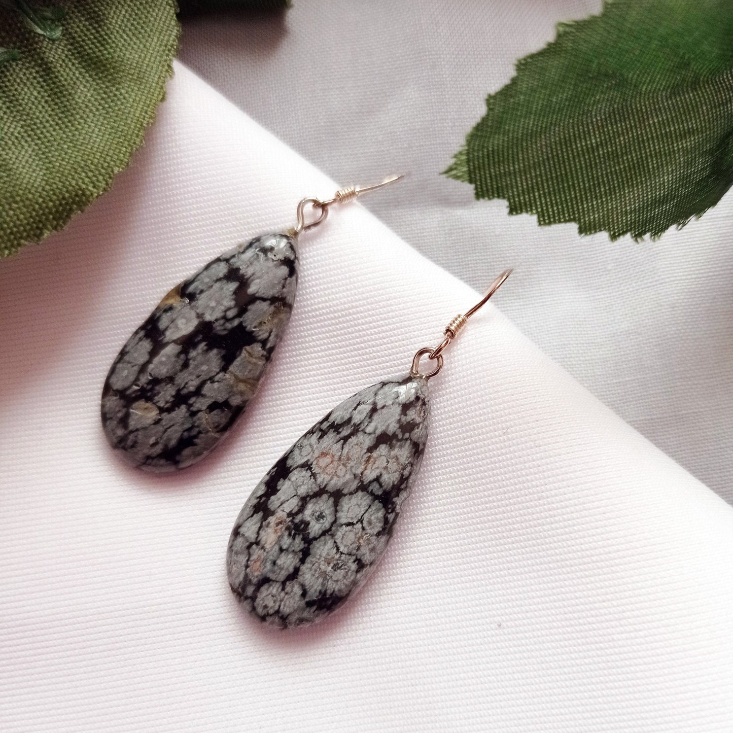 Snowflake Obsidian Earrings, Teardrop Sterling Silver Earrings, Gemstone Earrings | by nlanlaVictory