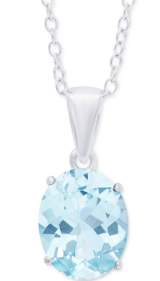 Aqua Topaz Oval 18" Pendant Necklace (3-1/2 ct. t.w.) in Sterling Silver
