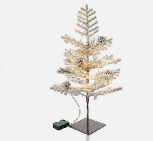 Glitzhome 2' Pre-Lit Upward Wrapped Flocked Pine Artificial Christmas Greenery Table Tree with 20 Warm White Lights
