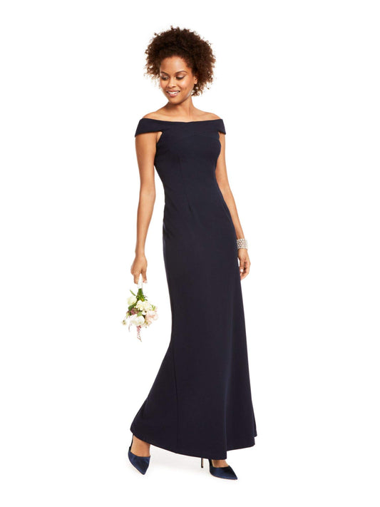 Adrianna Papell Womens Knit Long Evening Dress Navy 10