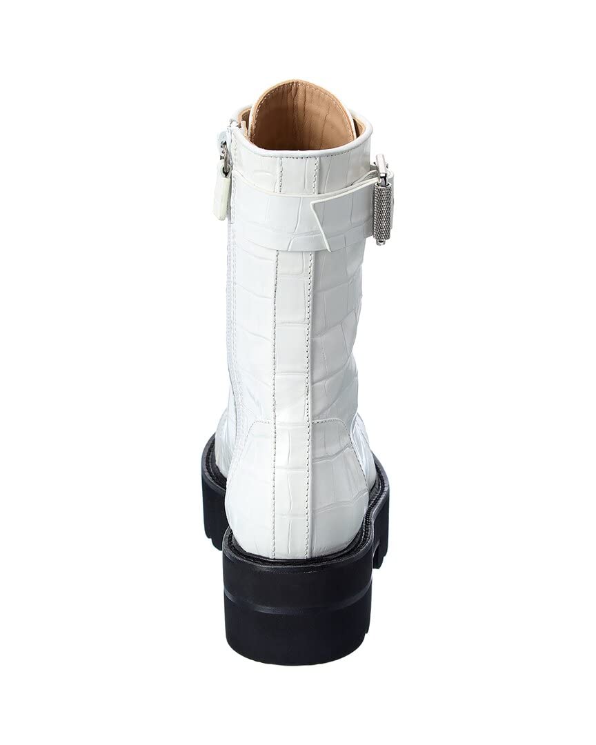 Stuart Weitzman Ryder Ultralift Croc-Embossed Leather Bootie, 8, White