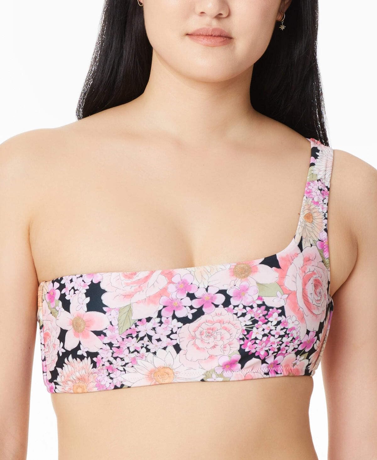 Sanctuary Womens Floral One Shoulder Bikini Swim top