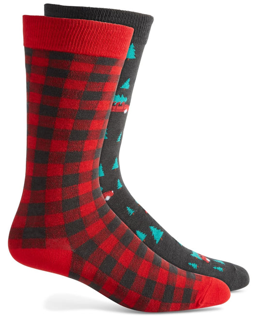 Club Room Mens Holiday Snowflake Fair Isle Crew Socks Black Red Green 10-13