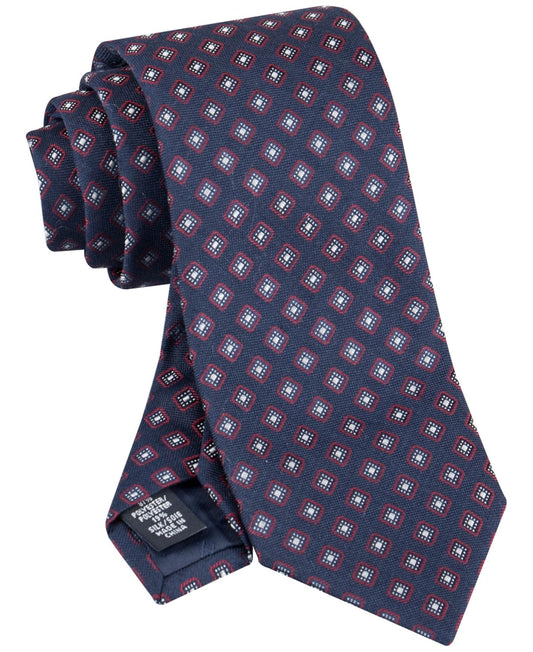 Tommy Hilfiger Men's Necktie Diamond Neat Tie Navy Red