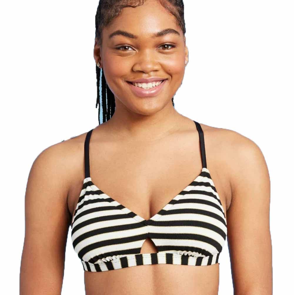 Shade & Shore Women's Textured Peek-a-Boo Crossback Bralette Bikini Top - Black & White - (Medium)