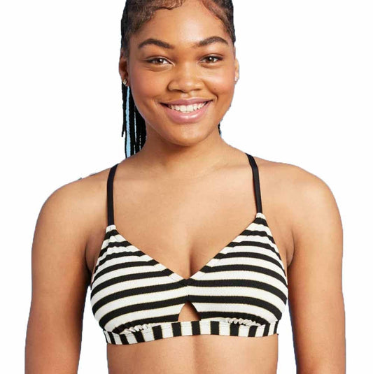 Shade & Shore Women's Textured Peek-a-Boo Crossback Bralette Bikini Top - Black & White - (Medium)