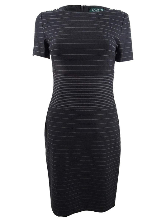 Lauren by Ralph Lauren Women's Pinstripe Fit & Flare Dress (12, Grey/Cream)