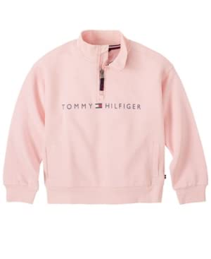 Tommy Hilfiger Big Girls Embroidered Half Zip Fleece Pullover Pink