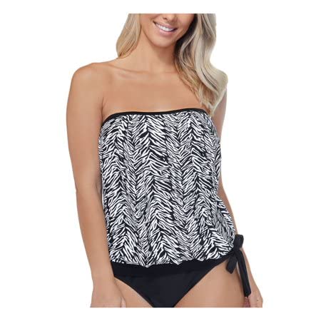 Island Escape Eye of The Tiger Printed Blouson Tankini Top, Black