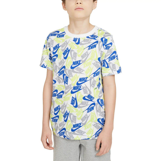 Nike Boys' Sportswear Futura All Over Print T-Shirt (Medium, White)
