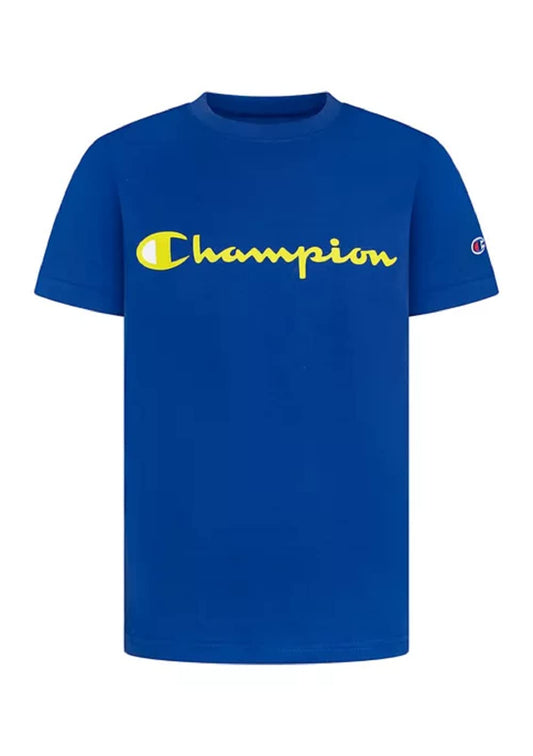 Champion Boys Short Sleeve Logo Tee Shirt, Dark Blue, S