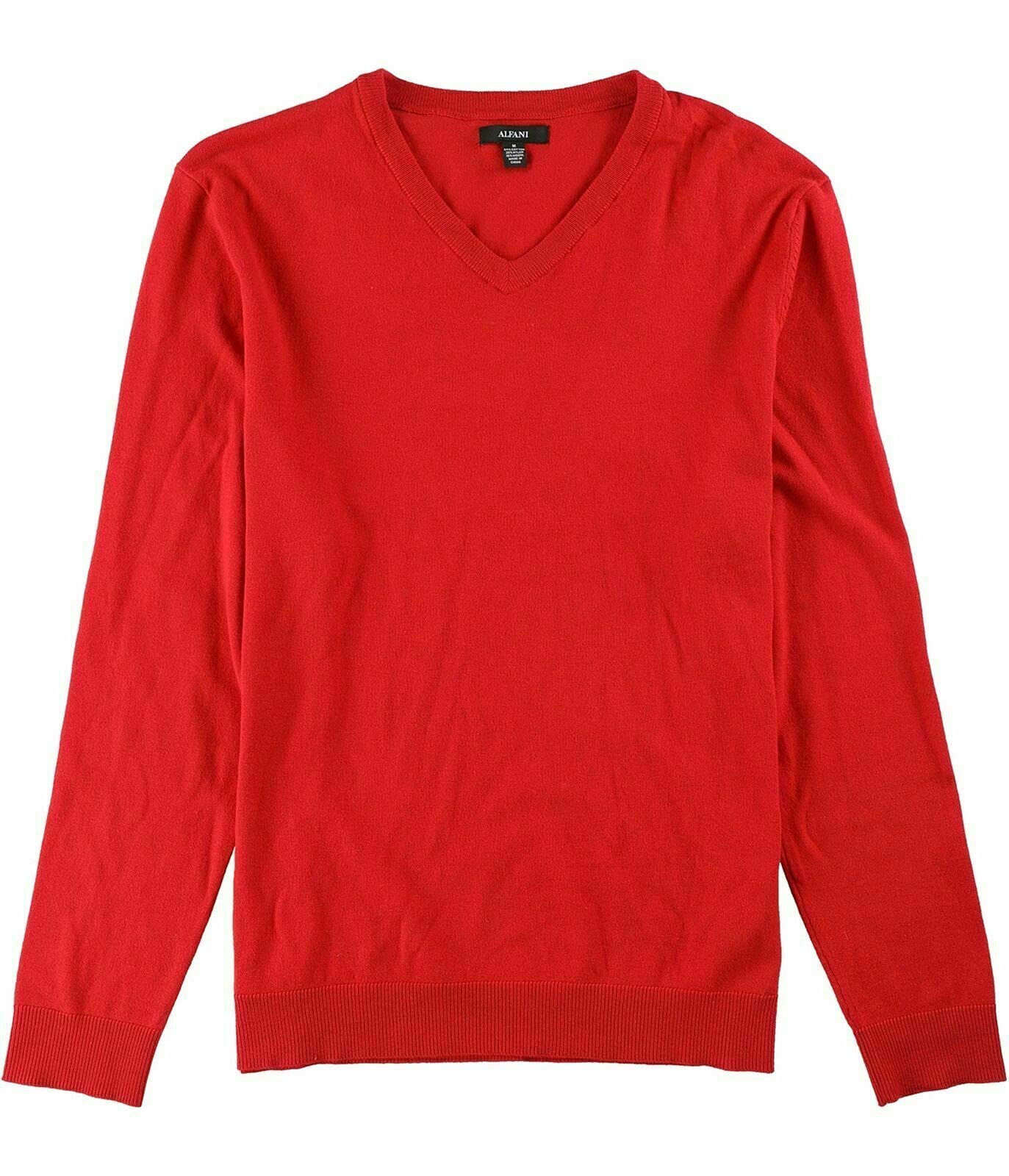 Alfani Mens V-Neck Ribbed Trim Sweater Red L