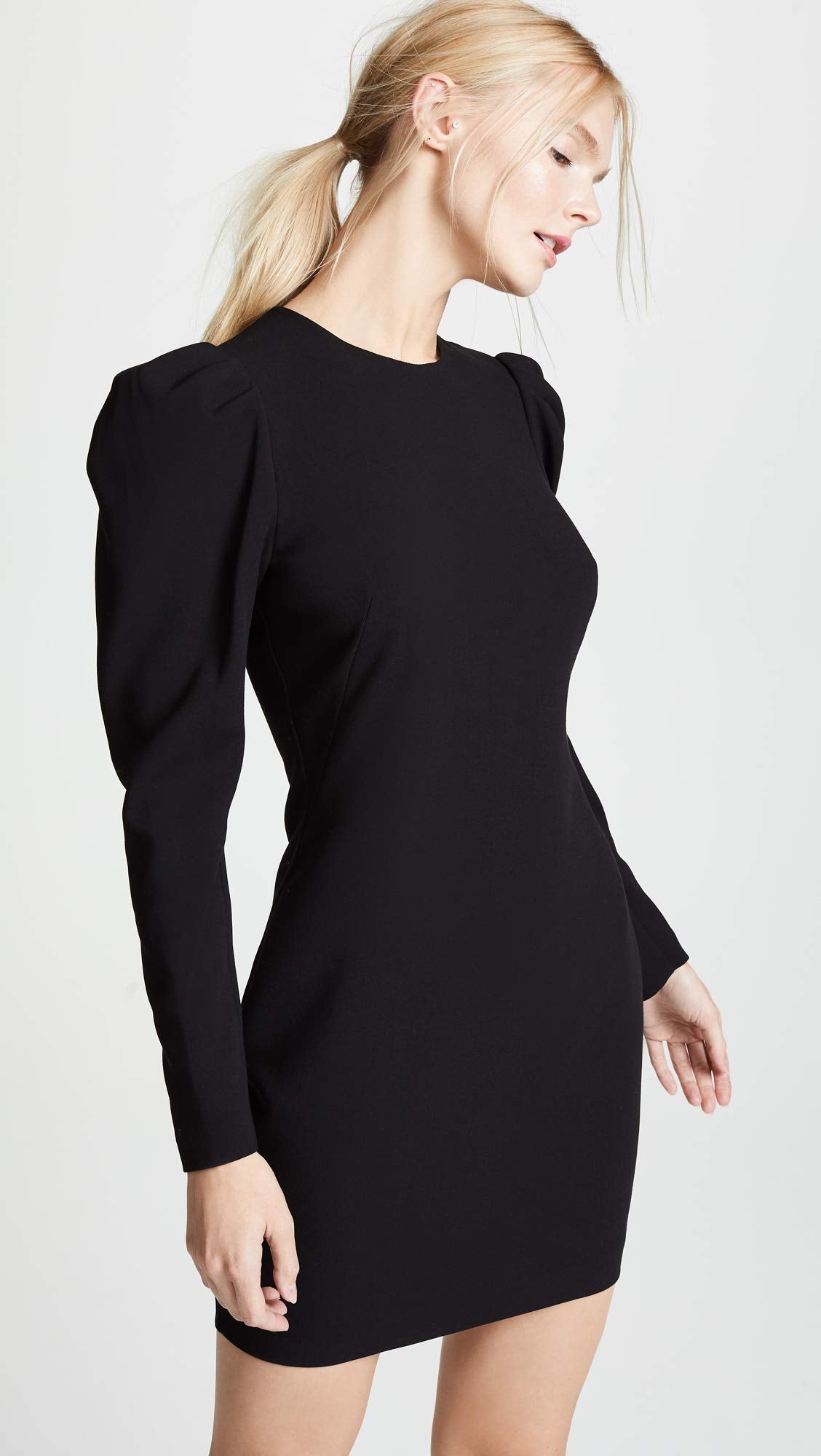 Black Halo Womens Hadley A Line Puff Sleeves Mini Dress Black 4