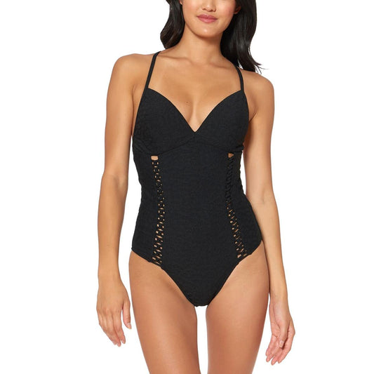Jessica Simpson Women's Standard V Neck One Piece Swimsuit Bathing Suit
