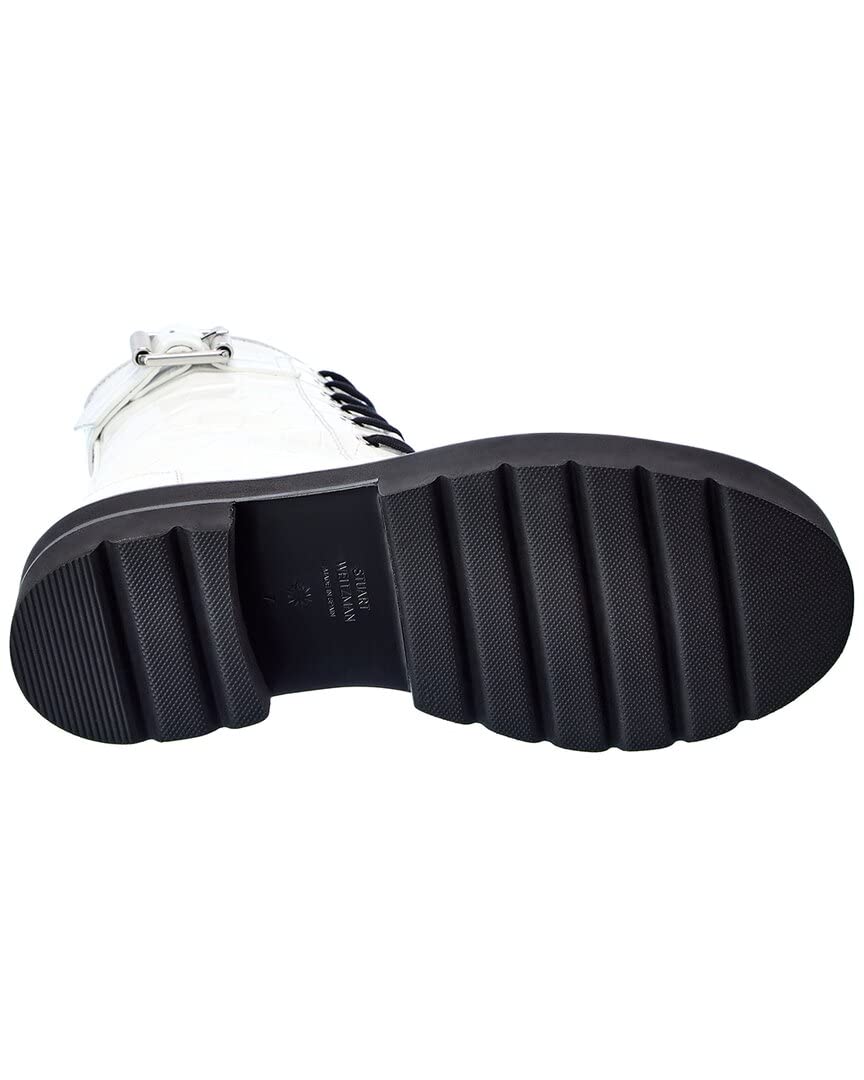 Stuart Weitzman Ryder Ultralift Croc-Embossed Leather Bootie, 8, White
