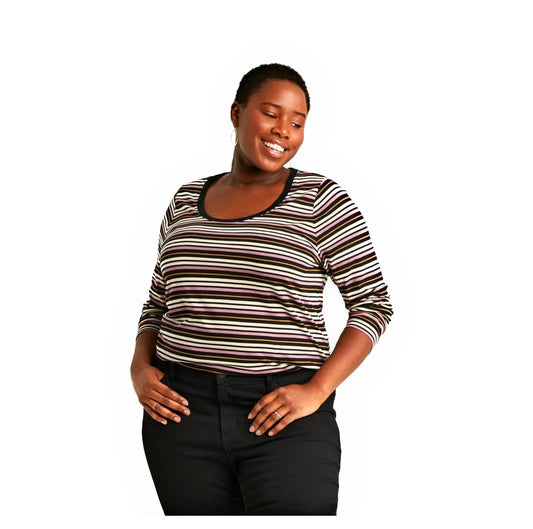 Ava & Viv Women's Plus Size Smocked Cuff Top (2X, Stripe Multi)