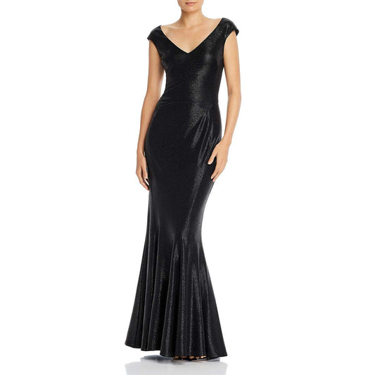 LAUNDRY BY SHELLI SEGAL Womens Plus Metallic V-Neck Evening Dress Black 12