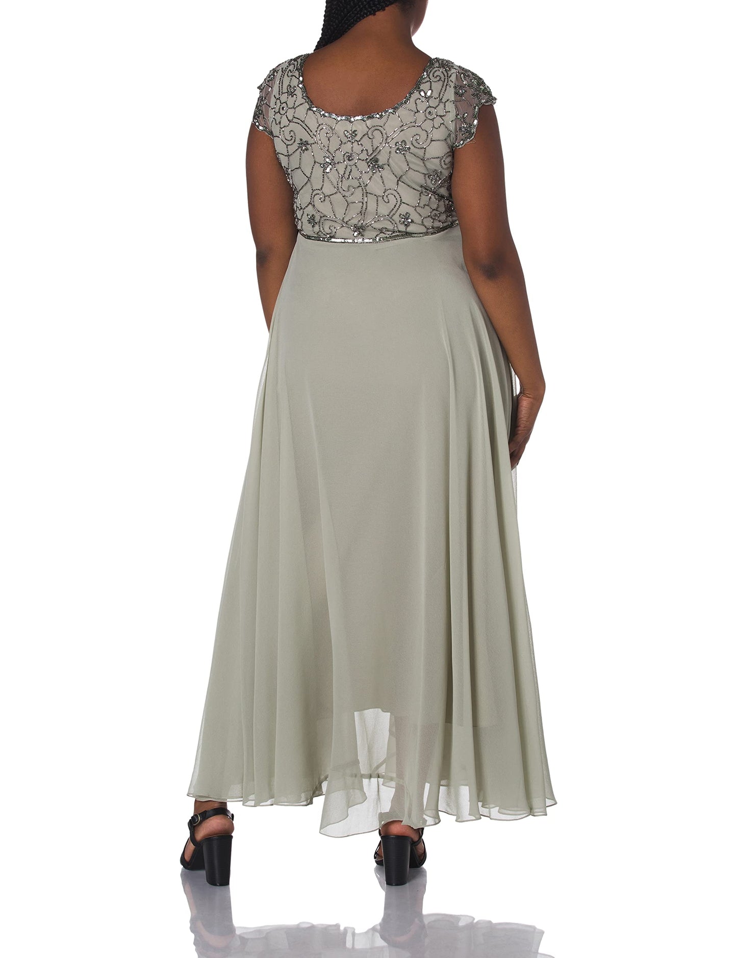 J Kara Women's Plus Size Long Dress with Flutter Sleeve