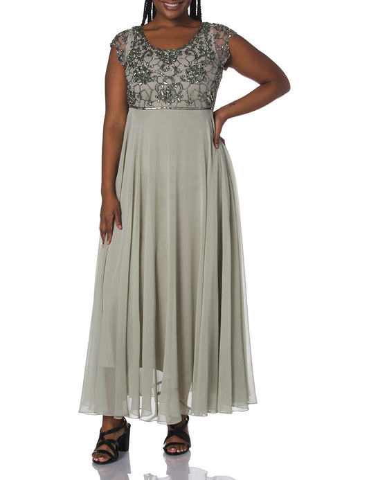 J Kara Women's Plus Size Long Dress with Flutter Sleeve