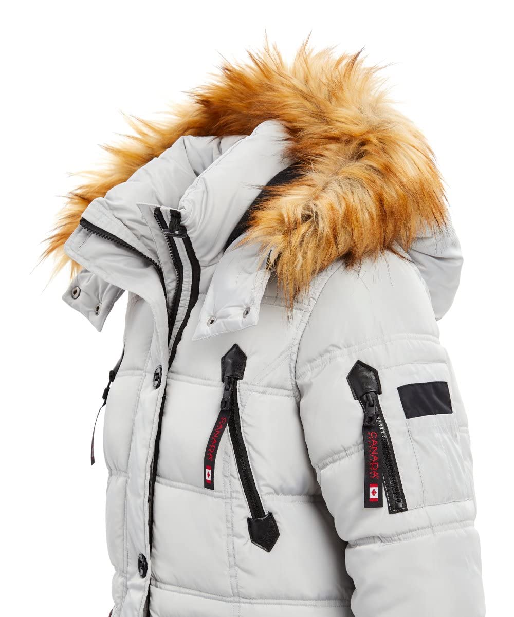 Canada Weather Gear Women Light Gray & Light Brown Fuzzy Puffer Parka