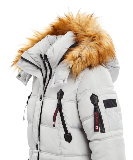 Canada Weather Gear Women Light Gray & Light Brown Fuzzy Puffer Parka