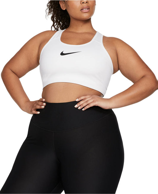 Nike Swoosh Bra (Sizes 1X-3X) White/Black 2X