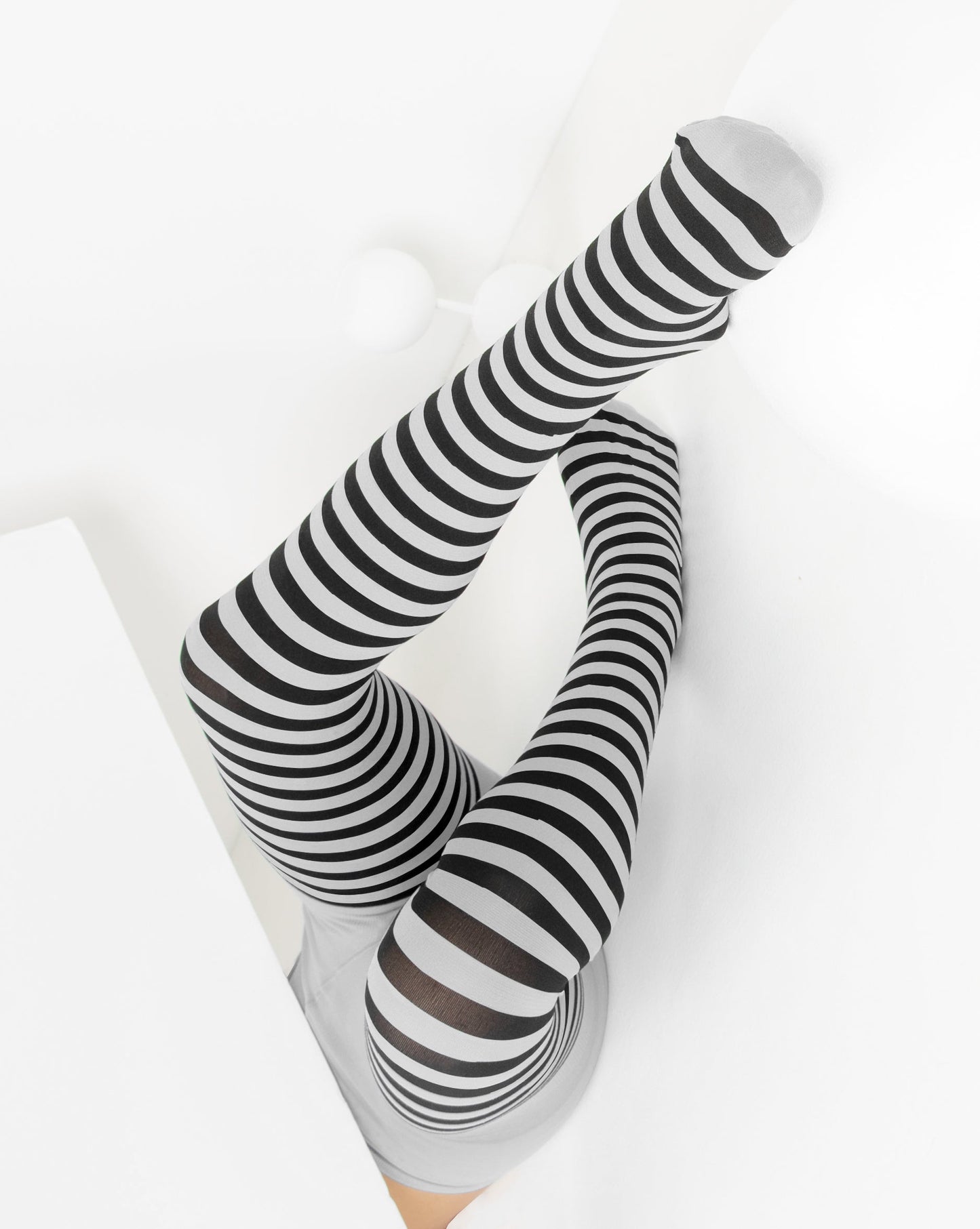Kids Black Striped Tights 70 Denier - Light Grey