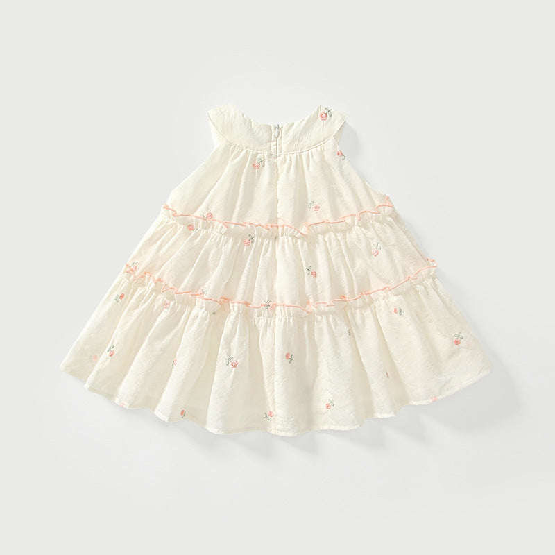 Summer Arrival Baby Girls Cute Floral Embroidered Pattern Sleeveless Dress-1