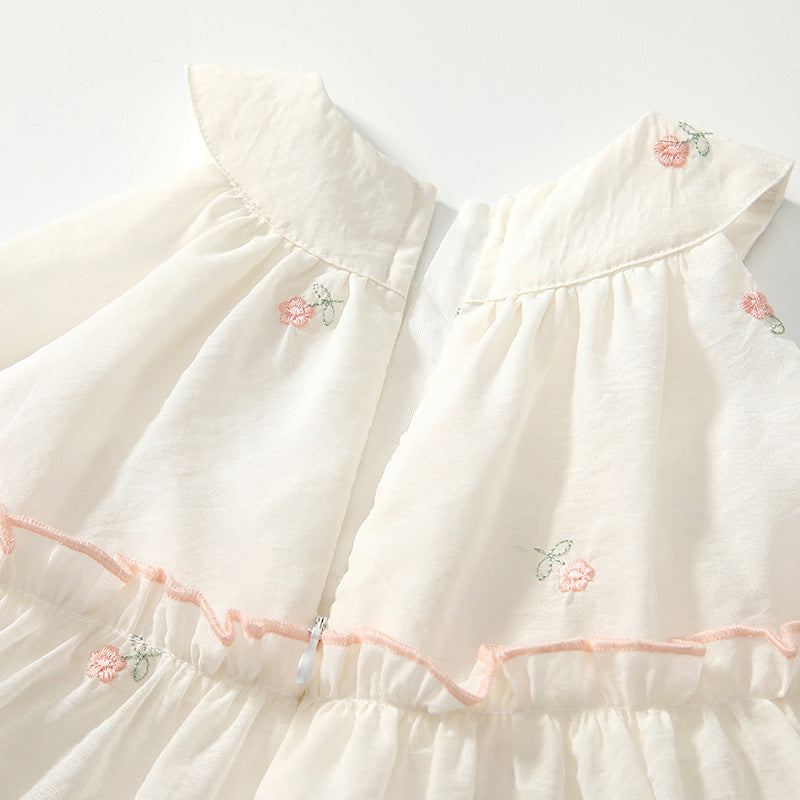 Summer Arrival Baby Girls Cute Floral Embroidered Pattern Sleeveless Dress-2