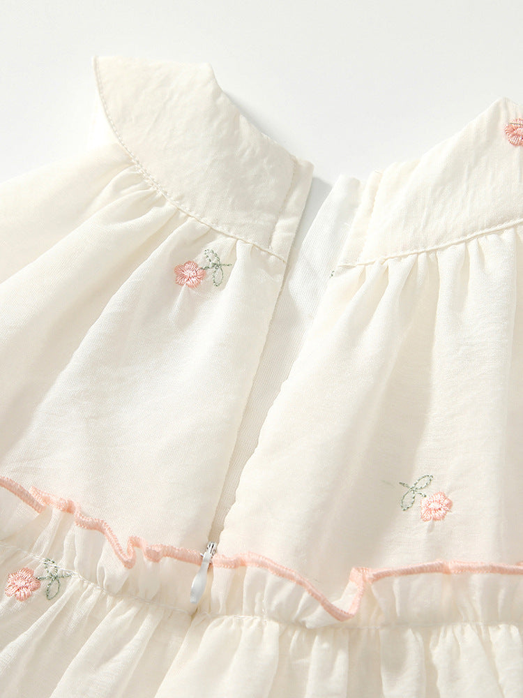 Summer Arrival Baby Girls Cute Floral Embroidered Pattern Sleeveless Dress-3