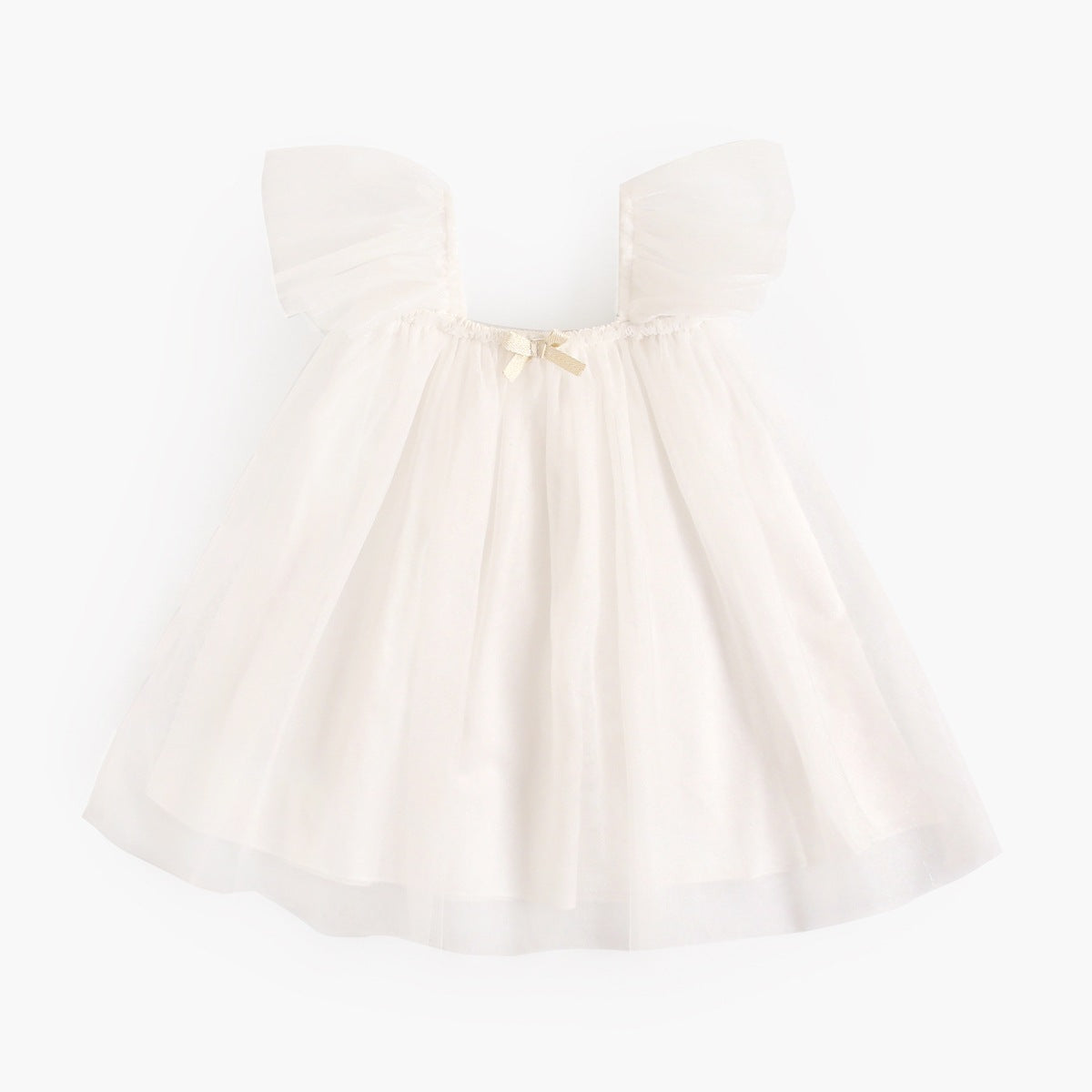 Summer Arrival Baby Girls Holiday Solid Color Princess Square Neck Mesh Strap Dress