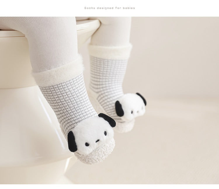 Thickened Winter Toddler Walking Socks – Mid-Calf Anti-Slip Cartoon Baby Floor Shoe Socks-0